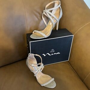 Nina Glittering Silver Strappy Heels